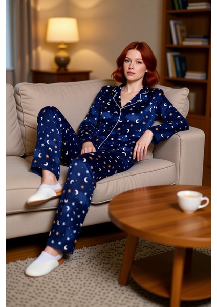 Kadin Galaksi Desenli Viskon Pijama Takımı Fonksiyonel Dayanıklı Kaliteli Konforlu Estetik