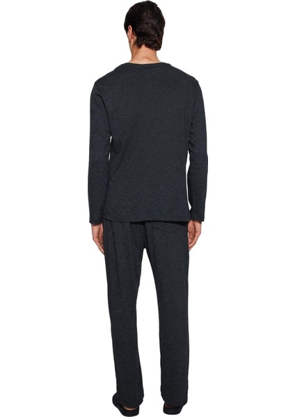 Erkek Antrasit Bisiklet Yaka Baskılı Uzun Kollu Pijama Takımı Fonksiyonel Dayanıklı Modern indirimleri