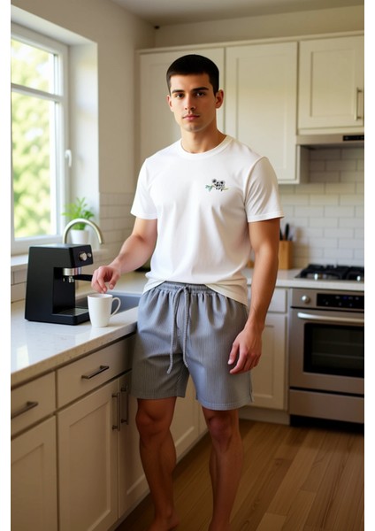 Erkek Köpek Nakışlı Bisiklet Yaka Kısa Kollu Pijama Takımı Fonksiyonel Dayanıklı Kaliteli Şık fiyatları