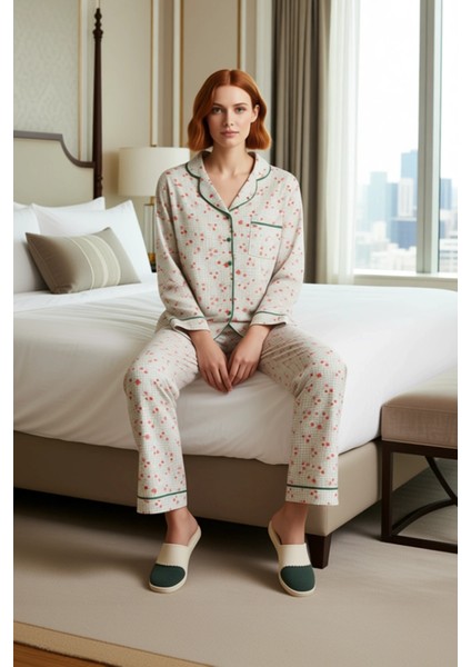 Kadın Çiçekli Gömlek Yaka Uzun Kollu Pijama Takımı Fonksiyonel Dayanıklı Kaliteli Konforlu fiyatları
