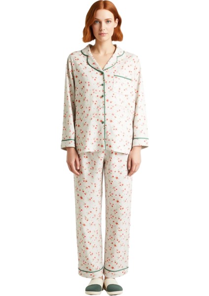 Kadın Çiçekli Gömlek Yaka Uzun Kollu Pijama Takımı Fonksiyonel Dayanıklı Kaliteli Konforlu modelleri