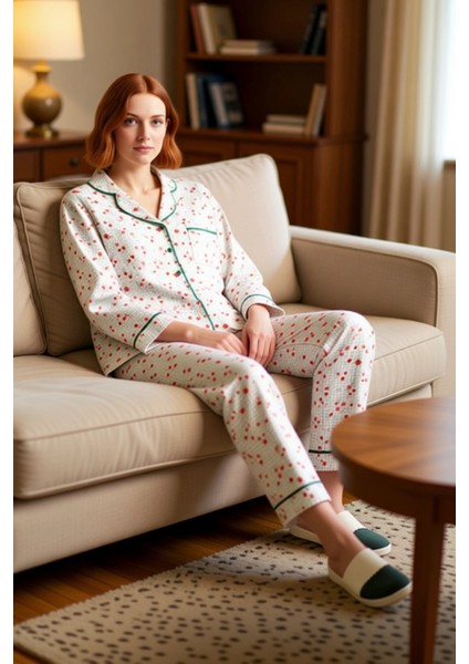 Kadın Çiçekli Gömlek Yaka Uzun Kollu Pijama Takımı Fonksiyonel Dayanıklı Kaliteli Konforlu fırsatları