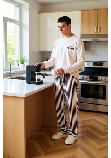 Erkek Ayıcık Baskılı Bisiklet Yaka Uzun Kollu Pijama Takımı Fonksiyonel Dayanıklı Kaliteli fiyatları