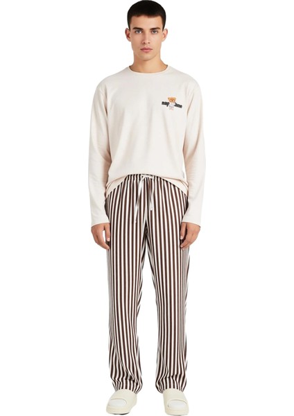 Erkek Ayıcık Baskılı Bisiklet Yaka Uzun Kollu Pijama Takımı Fonksiyonel Dayanıklı Kaliteli fırsatları