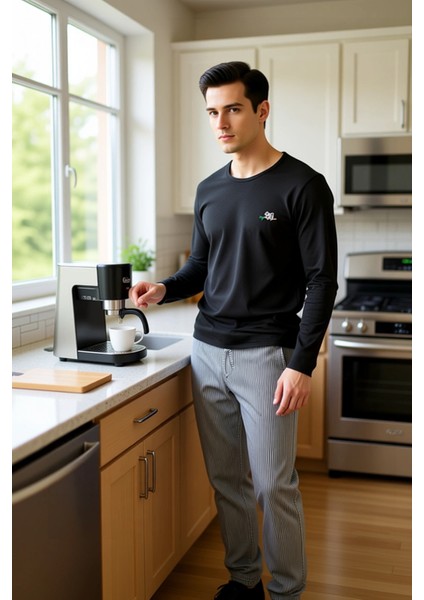 Erkek Nakışlı Bisiklet Yaka Uzun Kollu Pijama Takımı Fonksiyonel Dayanıklı Kaliteli Modern fiyatları