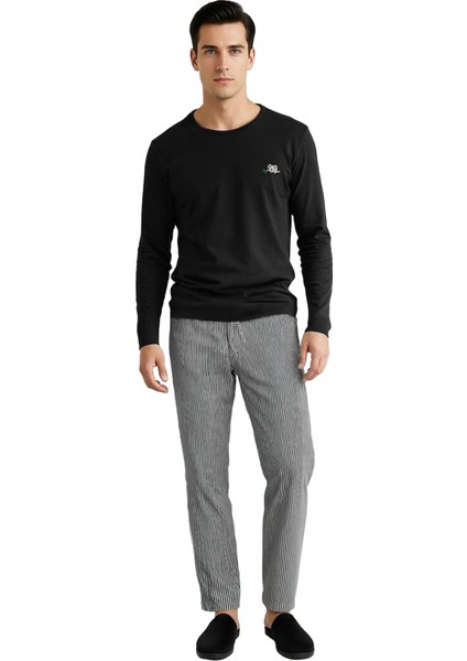 Erkek Nakışlı Bisiklet Yaka Uzun Kollu Pijama Takımı Fonksiyonel Dayanıklı Kaliteli Modern fırsatları