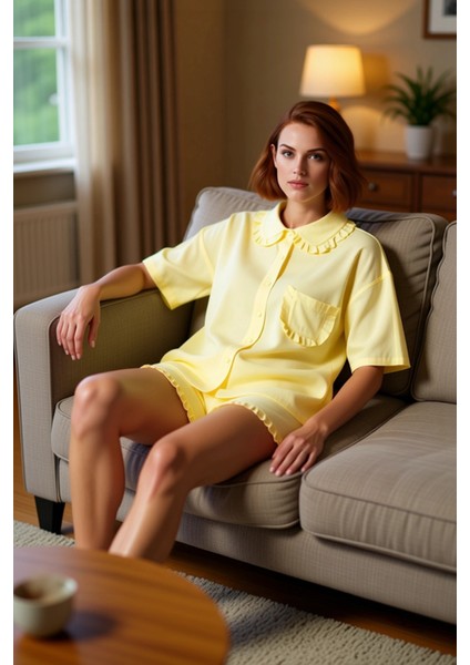 Kadın Viskon Dokuma Pijama Takımı Fırfırlı Detaylı Fonksiyonel Dayanıklı Kaliteli Konforlu fırsatları