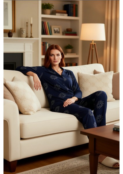 Kadın Güneş Desenli Gömlek Yaka Pijama Takımı Fonksiyonel Dayanıklı Kaliteli Konforlu Spor