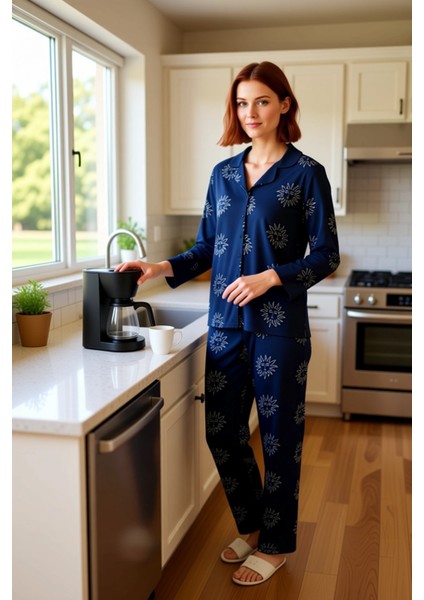 Kadın Güneş Desenli Gömlek Yaka Pijama Takımı Fonksiyonel Dayanıklı Kaliteli Konforlu Spor fiyatları