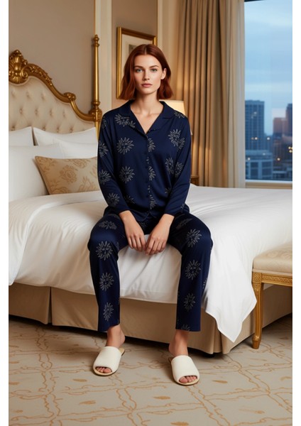 Kadın Güneş Desenli Gömlek Yaka Pijama Takımı Fonksiyonel Dayanıklı Kaliteli Konforlu Spor modelleri