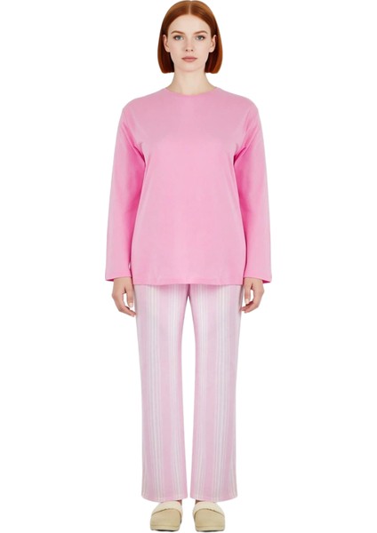 Kadın Çizgili Pamuklu Pijama Takımı Fonksiyonel Dayanıklı Kaliteli Konforlu Estetik Modern fırsatları
