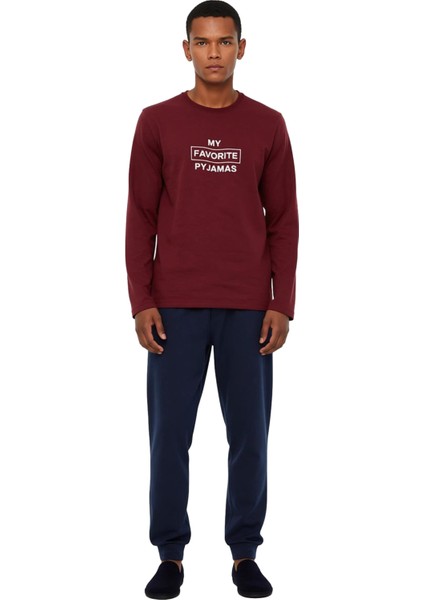 Erkek Slogan Baskılı Sweatshirt ve Pantolon Pijama Takımı Fonksiyonel Dayanıklı Kaliteli Şık fiyatları