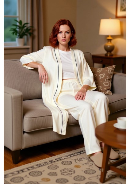 Kadın Viskon Biyeli Şal Yaka Sabahlık ve Pijama Altı Takımı Fonksiyonel Dayanıklı Kaliteli