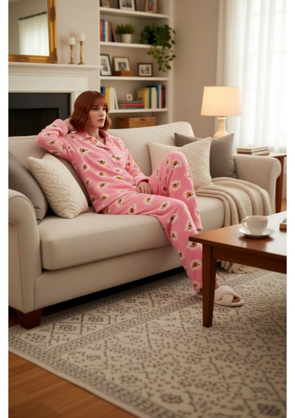 Kadın Ayıcık Desenli Wellsoft Pijama Takımı Fonksiyonel Dayanıklı Kaliteli Konforlu Modern
