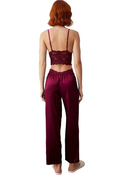 Kadın Açık Dantel Detaylı Saten Pijama Takımı Fonksiyonel Dayanıklı Kaliteli Konforlu Spor indirimleri