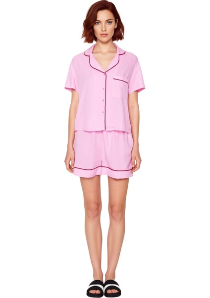 Kadın Viskon Pijama Takımı Gömlek ve Şort Biye Detaylı Fonksiyonel Dayanıklı Kaliteli Spor modelleri