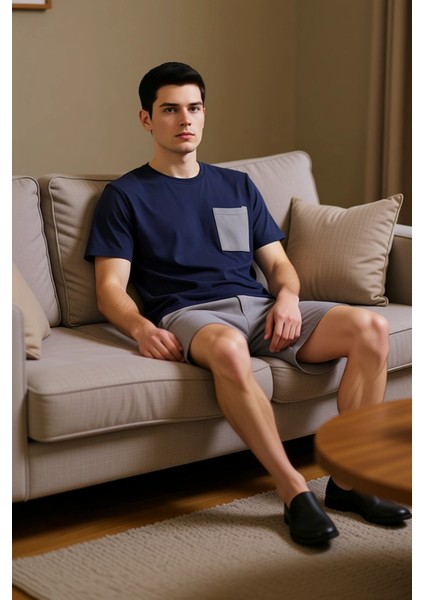 Erkek Waffle Dokulu Bisiklet Yaka Pijama Takımı Fonksiyonel Dayanıklı Kaliteli Konforlu Şık