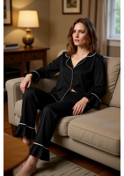 Kadın Viskon Dokuma Gömlek ve Pantolon Pijama Takımı Şık Detaylı Fonksiyonel Dayanıklı Spor