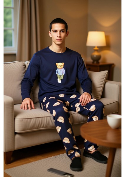 Erkek Ayıcık Desenli Regular Fit Pijama Takımı Fonksiyonel Dayanıklı Kaliteli Konforlu Şık