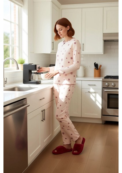 Kadın Pudra Kar Tanesi Desenli Waffle Pijama Takımı Fonksiyonel Dayanıklı Kaliteli Estetik fiyatları