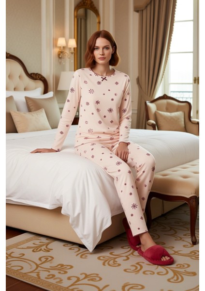Kadın Pudra Kar Tanesi Desenli Waffle Pijama Takımı Fonksiyonel Dayanıklı Kaliteli Estetik modelleri