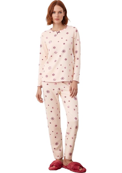 Kadın Pudra Kar Tanesi Desenli Waffle Pijama Takımı Fonksiyonel Dayanıklı Kaliteli Estetik fırsatları