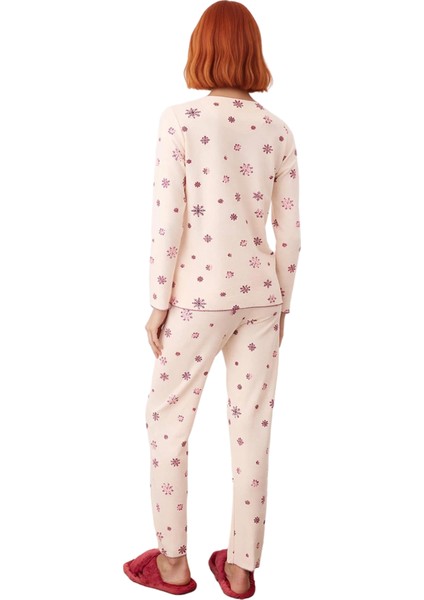 Kadın Pudra Kar Tanesi Desenli Waffle Pijama Takımı Fonksiyonel Dayanıklı Kaliteli Estetik indirimleri