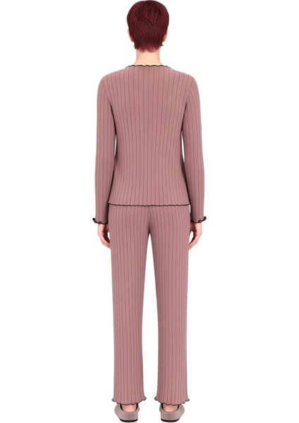 Kadın Fitilli Örme V Yaka Pijama Takımı Baby Overlok Detaylı Fonksiyonel Dayanıklı Estetik indirimleri