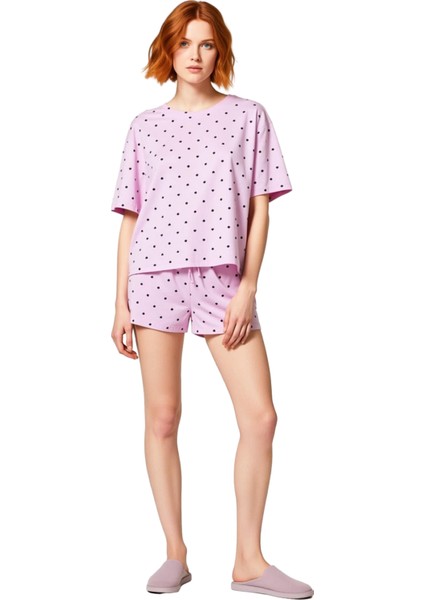 Kadın Puantiyeli Kalpli Pijama Takımı Fonksiyonel Dayanıklı Kaliteli Konforlu Estetik Spor modelleri