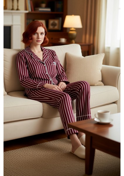 Kadın Açık Çizgili Penguen Detaylı Pijama Takımı Fonksiyonel Dayanıklı Kaliteli Konforlu Şık