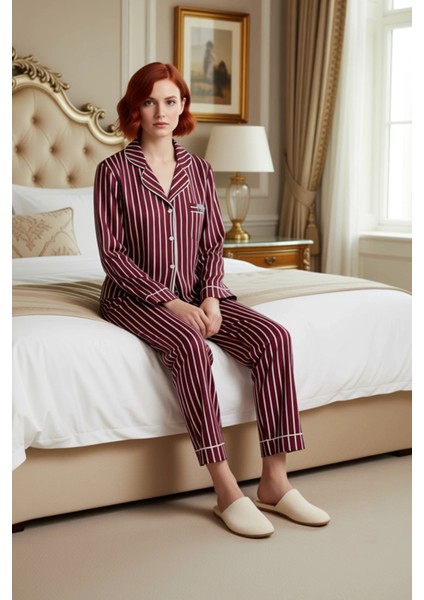 Kadın Açık Çizgili Penguen Detaylı Pijama Takımı Fonksiyonel Dayanıklı Kaliteli Konforlu Şık modelleri