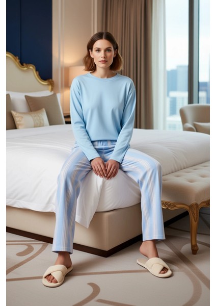 Kadın Kışlık Antrasit Çizgili Pamuklu Pijama Fonksiyonel Dayanıklı Kaliteli Konforlu Rahat fiyatları