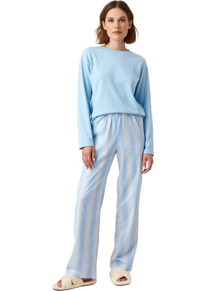 Kadın Kışlık Antrasit Çizgili Pamuklu Pijama Fonksiyonel Dayanıklı Kaliteli Konforlu Rahat modelleri