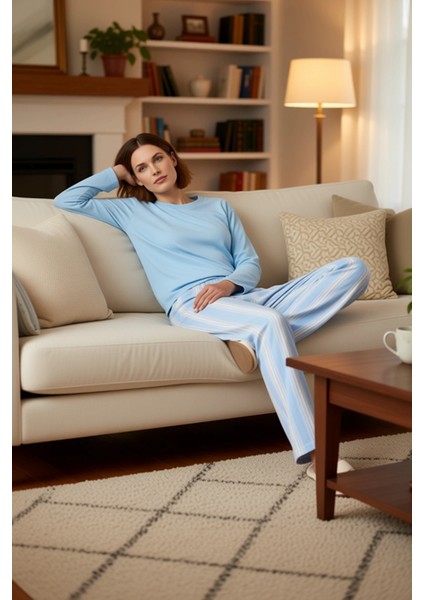 Kadın Kışlık Antrasit Çizgili Pamuklu Pijama Fonksiyonel Dayanıklı Kaliteli Konforlu Rahat indirimleri