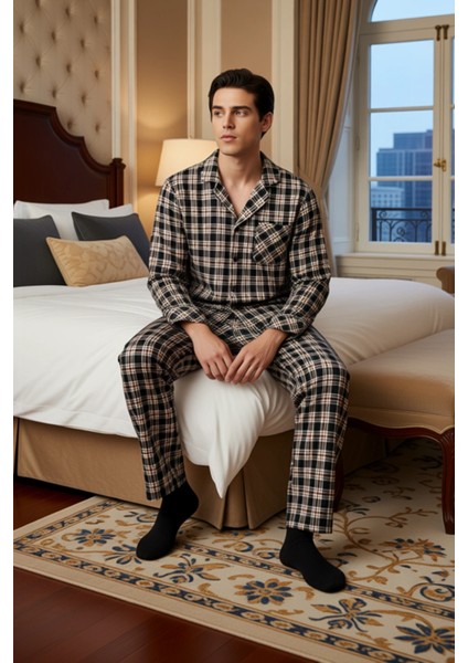 Erkek Flanel Ekose Pijama Gömlek ve Pantolon Seti Fonksiyonel Dayanıklı Kaliteli Konforlu Şık