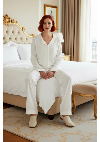 Kadın Gömlek Yaka Müslin Pijama Takımı Fonksiyonel Dayanıklı Kaliteli Konforlu Estetik Şık