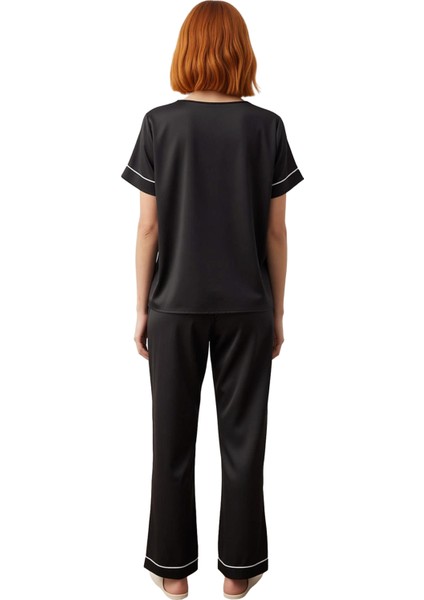 Kadın V Yaka Saten Dokuma Pijama Takımı Fonksiyonel Dayanıklı Kaliteli Konforlu Estetik Şık indirimleri