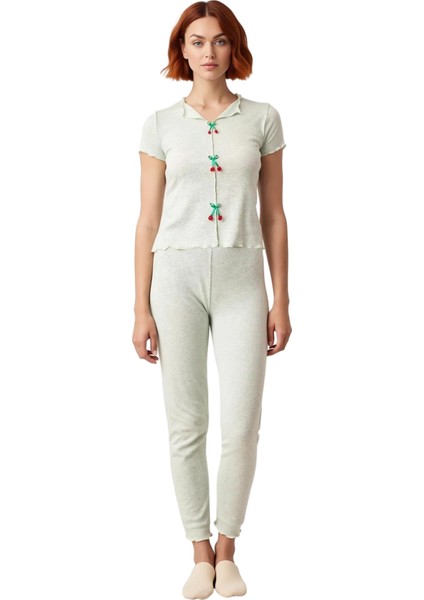 V Yaka Kiraz Detaylı Fitilli Örme Kadın Pijama Takımı Fonksiyonel Dayanıklı Kaliteli Rahat fırsatları