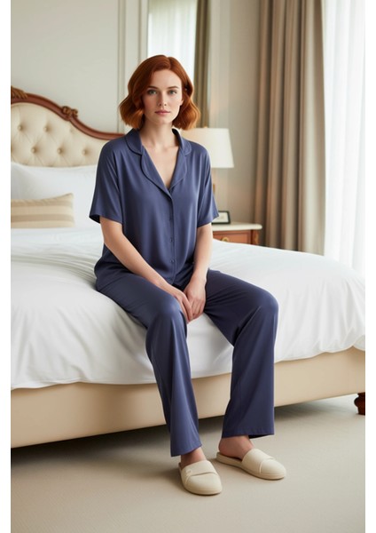 Kadın Rahat Kalıp Viskon Pijama Takımı Fonksiyonel Dayanıklı Kaliteli Konforlu Estetik Şık