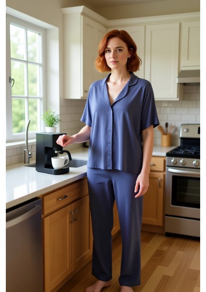 Kadın Rahat Kalıp Viskon Pijama Takımı Fonksiyonel Dayanıklı Kaliteli Konforlu Estetik Şık indirimleri
