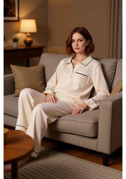 Kadın Viskon Pijama Takımı Uzun Kollu Ev Kıyafeti Fonksiyonel Dayanıklı Kaliteli Konforlu Şık fırsatları
