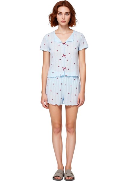 Kadın Çiçekli V Yaka Kısa Kollu Şortlu Pijama Takımı Fonksiyonel Dayanıklı Kaliteli Modern fiyatları
