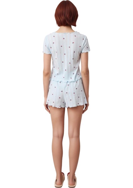 Kadın Çiçekli V Yaka Kısa Kollu Şortlu Pijama Takımı Fonksiyonel Dayanıklı Kaliteli Modern modelleri