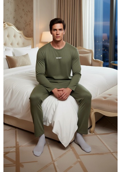 Erkek Slogan Baskılı Antrasit Örme Pijama Takımı Fonksiyonel Dayanıklı Kaliteli Konforlu Şık