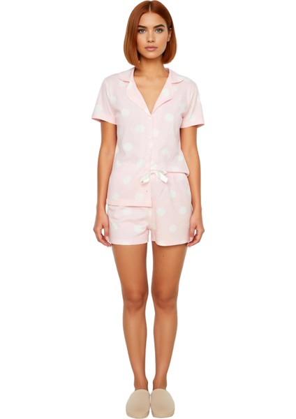 Kadın Puantiyeli Gömlek ve Şortlu Pijama Takımı Fonksiyonel Dayanıklı Kaliteli Konforlu Şık fiyatları