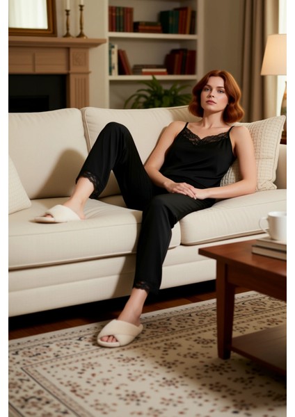 Kadın Viskon Dantel Detaylı Lounge Pijama Takımı Fonksiyonel Dayanıklı Kaliteli Konforlu Şık fırsatları