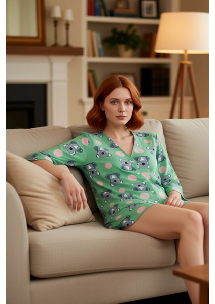 Kadın Viskon Pijama Takımı Sevimli Koala Desenli Fonksiyonel Dayanıklı Kaliteli Konforlu Şık modelleri