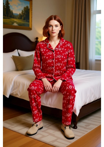 Kadin Kirmizi Hayvan Desenli Polar Pijama Takımı Fonksiyonel Dayanıklı Kaliteli Konforlu Şık modelleri