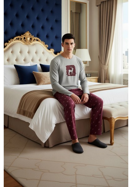 Kadın Geyik Desenli Bisiklet Yaka Pijama Takımı Fonksiyonel Dayanıklı Kaliteli Konforlu Şık