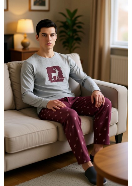 Kadın Geyik Desenli Bisiklet Yaka Pijama Takımı Fonksiyonel Dayanıklı Kaliteli Konforlu Şık modelleri